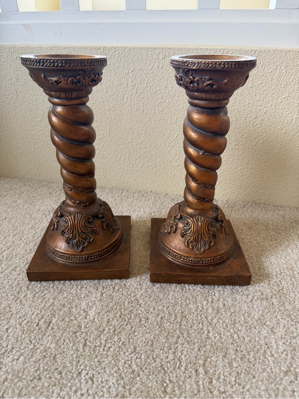 Ornate Spiral Candle Holders in Antique Bronze - Set of 2 11x5.5